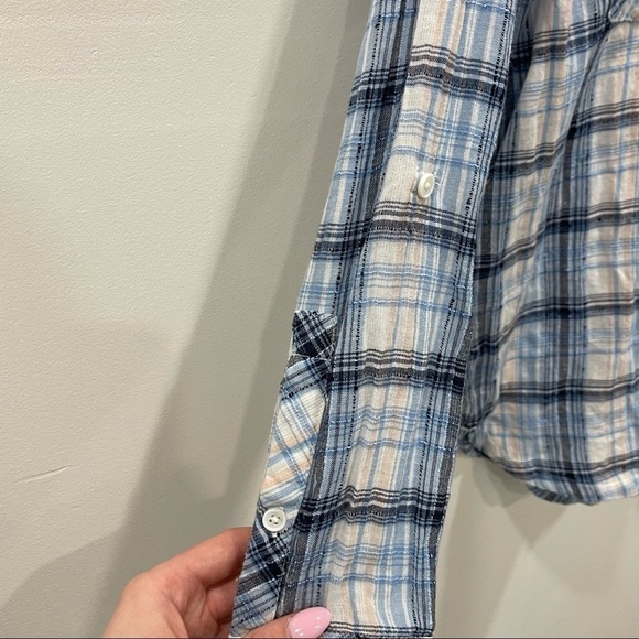 Soft Joie Plaid Button Up Shirt Lightweight XS Blue Black Textured - Picture 5 of 14